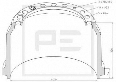PE AUTOMOTIVE 01652500a -  Тормозной барабан